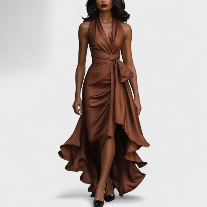 Ема - Сатенена официална рокля с volani