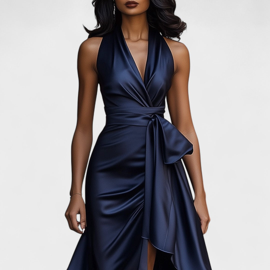 Ема - Сатенена официална рокля с volani