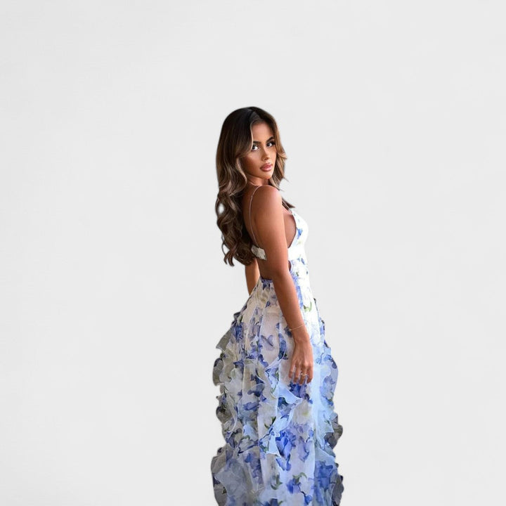 Миряна - Дълга цветна рокля с волани