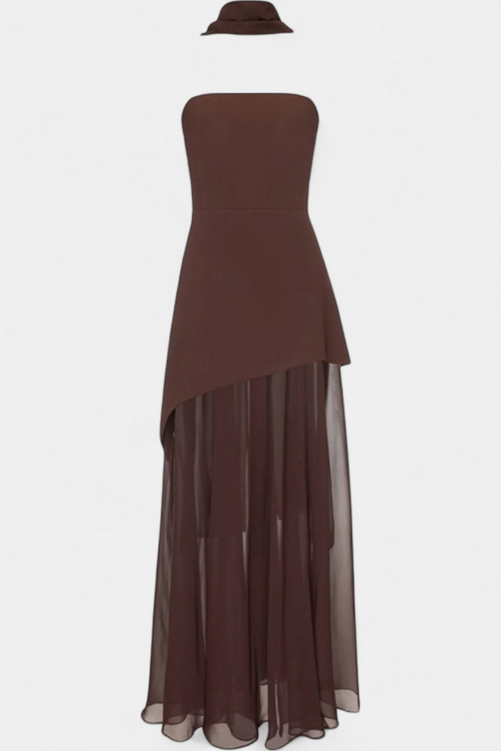 Райна Макси Рокля без Ръкави от Шифон с Боков Разрез