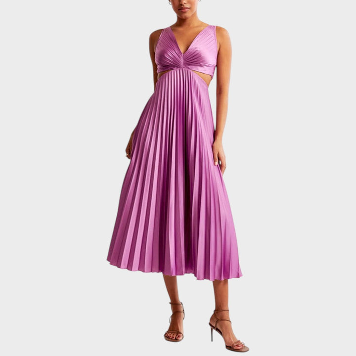 Катарина - Елегантна Рокля с V-образно Деколте и Плисирана Поличка