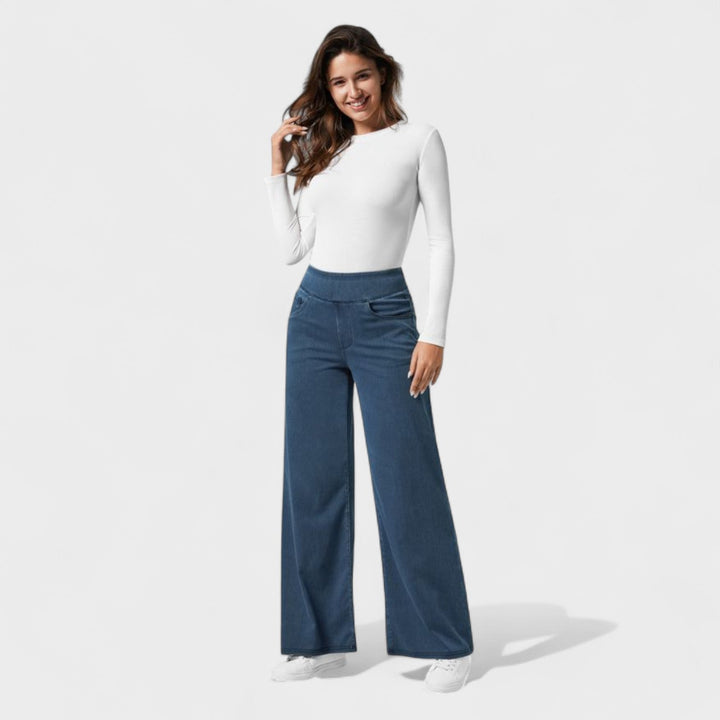 Штефания - Дънкови панталони с широк крачол