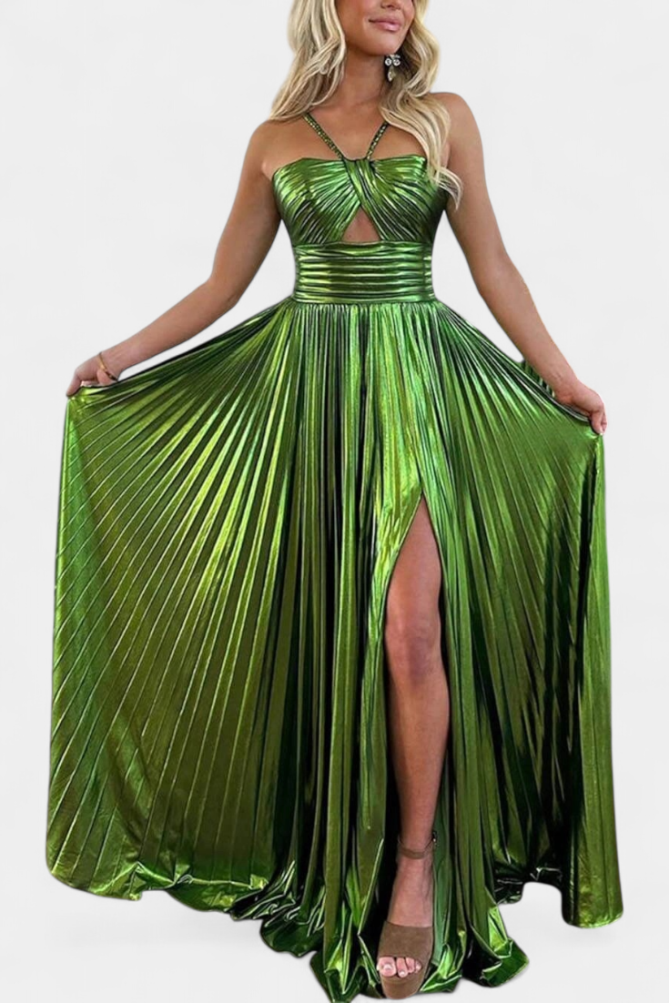 Бранимира Макси Рокля Металик с Преклоп и Разкроя