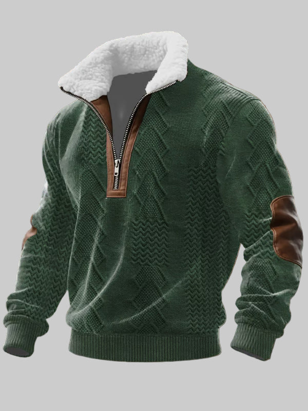 Александър - Суичър с цип и висок яка с кожа