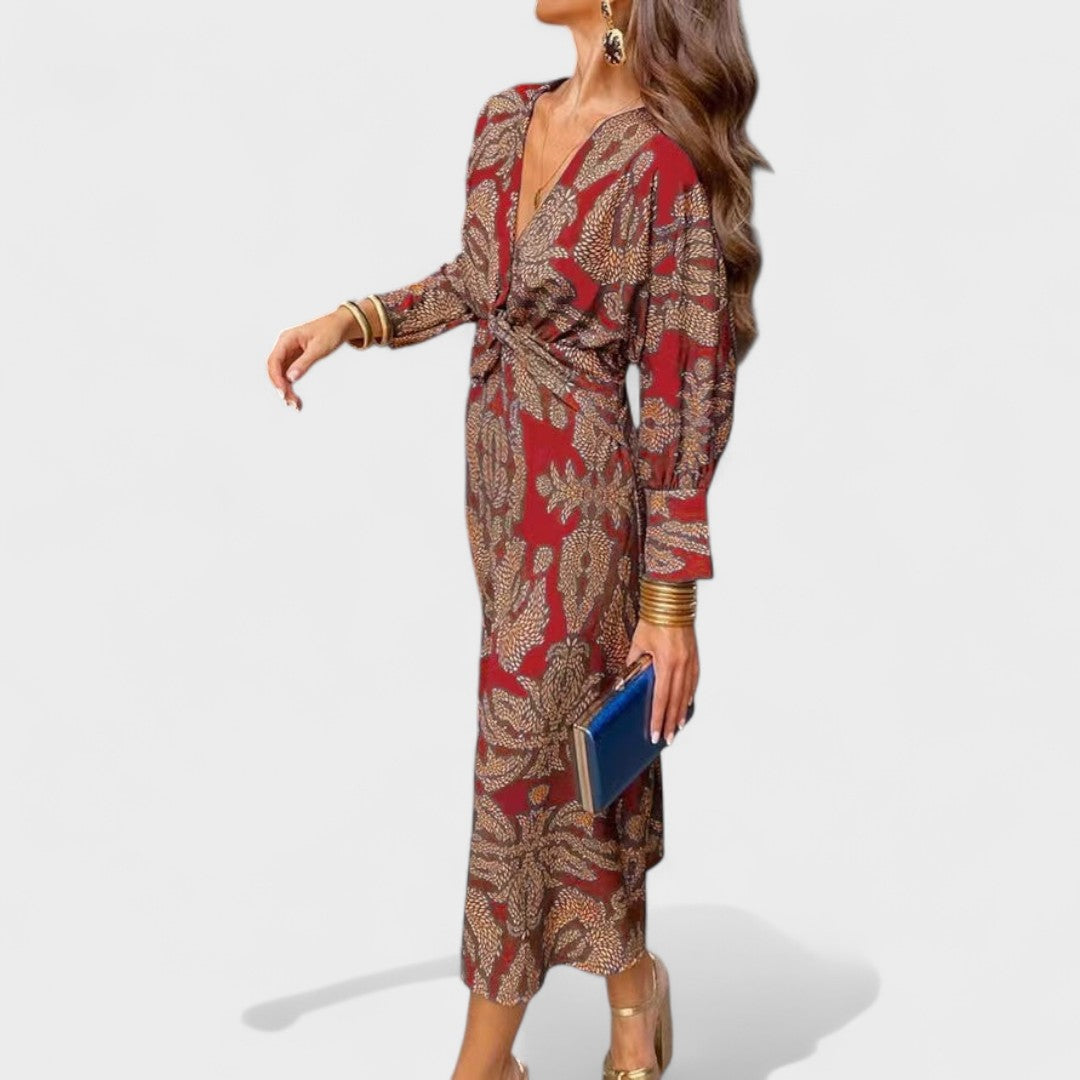 Весна - Миди рокля с V-образно деколте