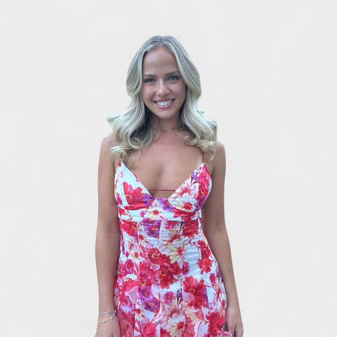 Миряна - Дълга цветна рокля с волани