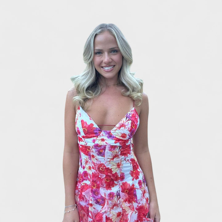 Миряна - Дълга цветна рокля с волани