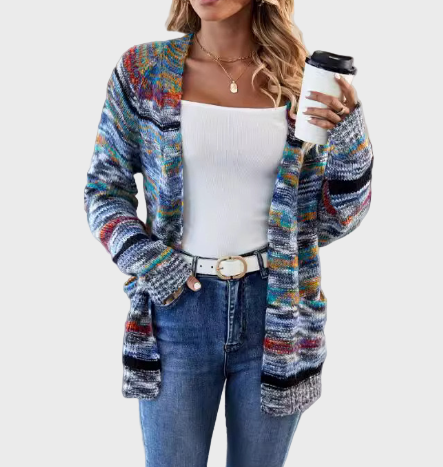 Многоцветен Плетен Жилетка