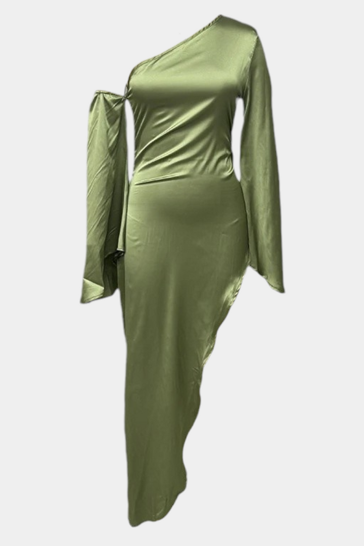 Франка Асиметрична Макси Рокля с Едно Рамо и Оформен Талия