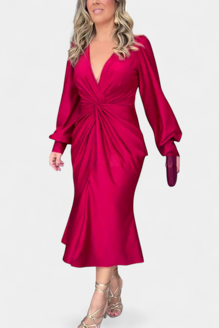 Веселка Дълга Рокля с Дълги Ръкави и V-Изрез