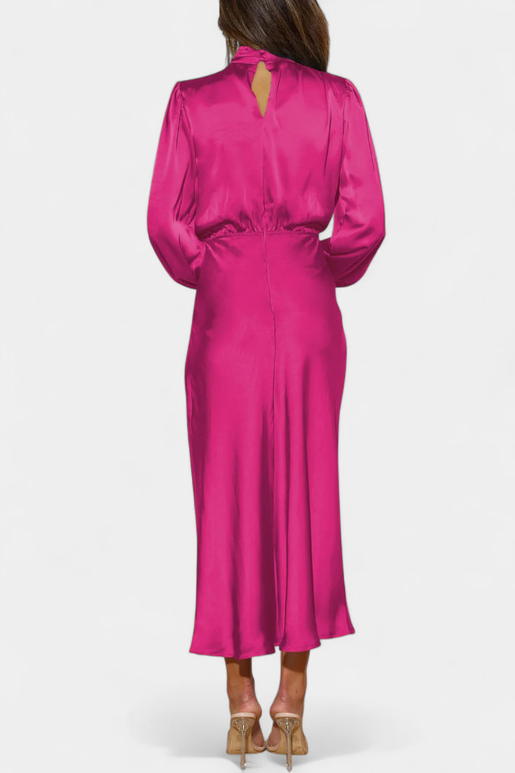 Мария Макси Рокля с Висок Яка и Цветни Детайли