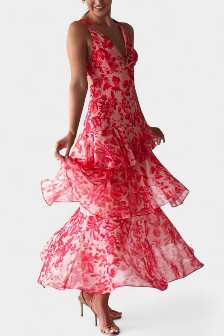 Валентина - Рокля от Шифон с V-Изрез и Пухкави Ръкави