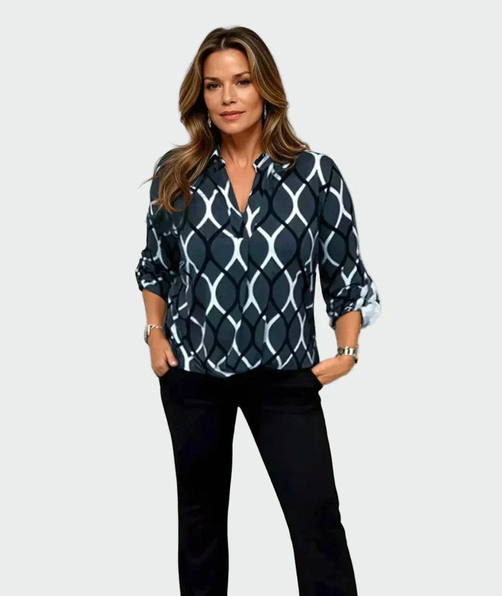 Кежуал риза с дълги ръкави и елегантен десен